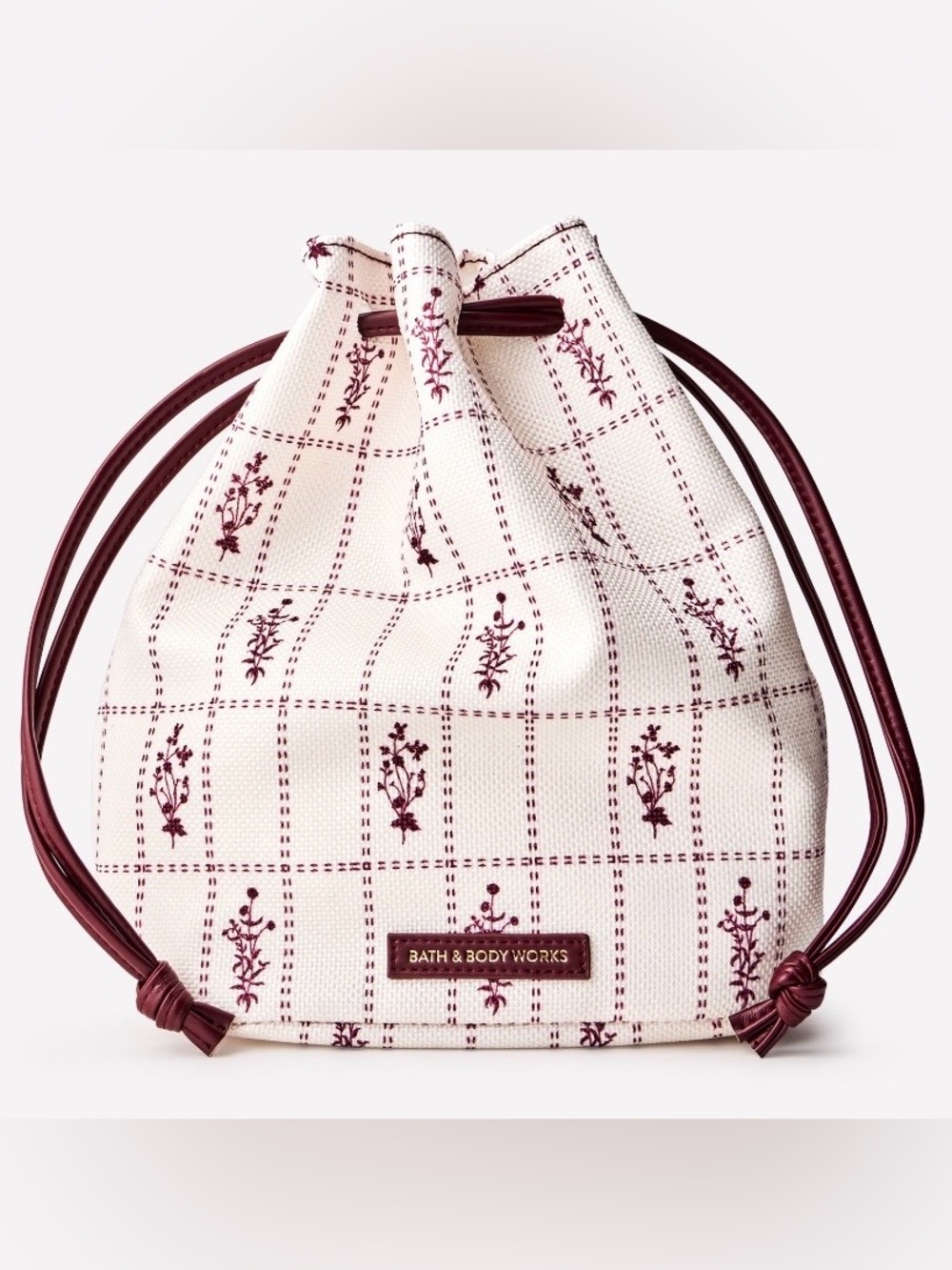 🆕🪷 BATH & BODY WORKS LIMITED EDITION CREAM & BURGUNDY RUSTIC FLORAL GIFT BAG.